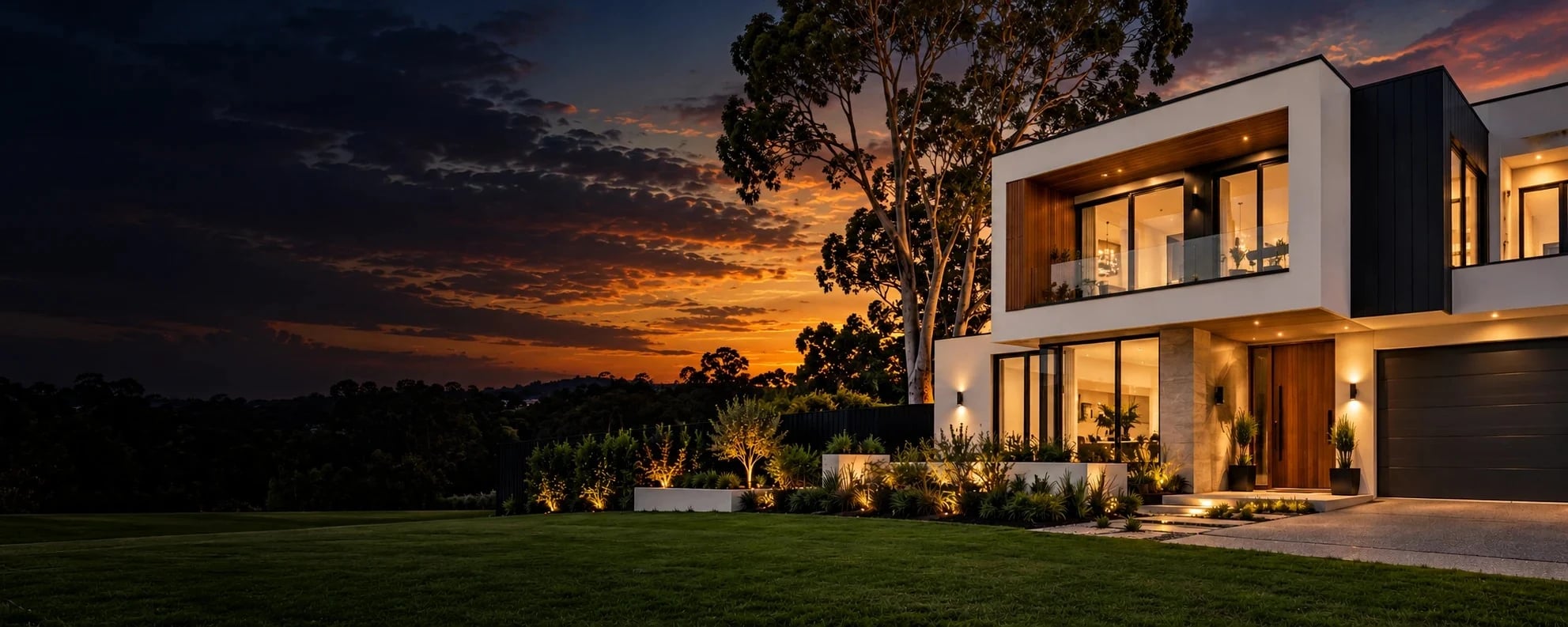 Modern Australian home at dusk